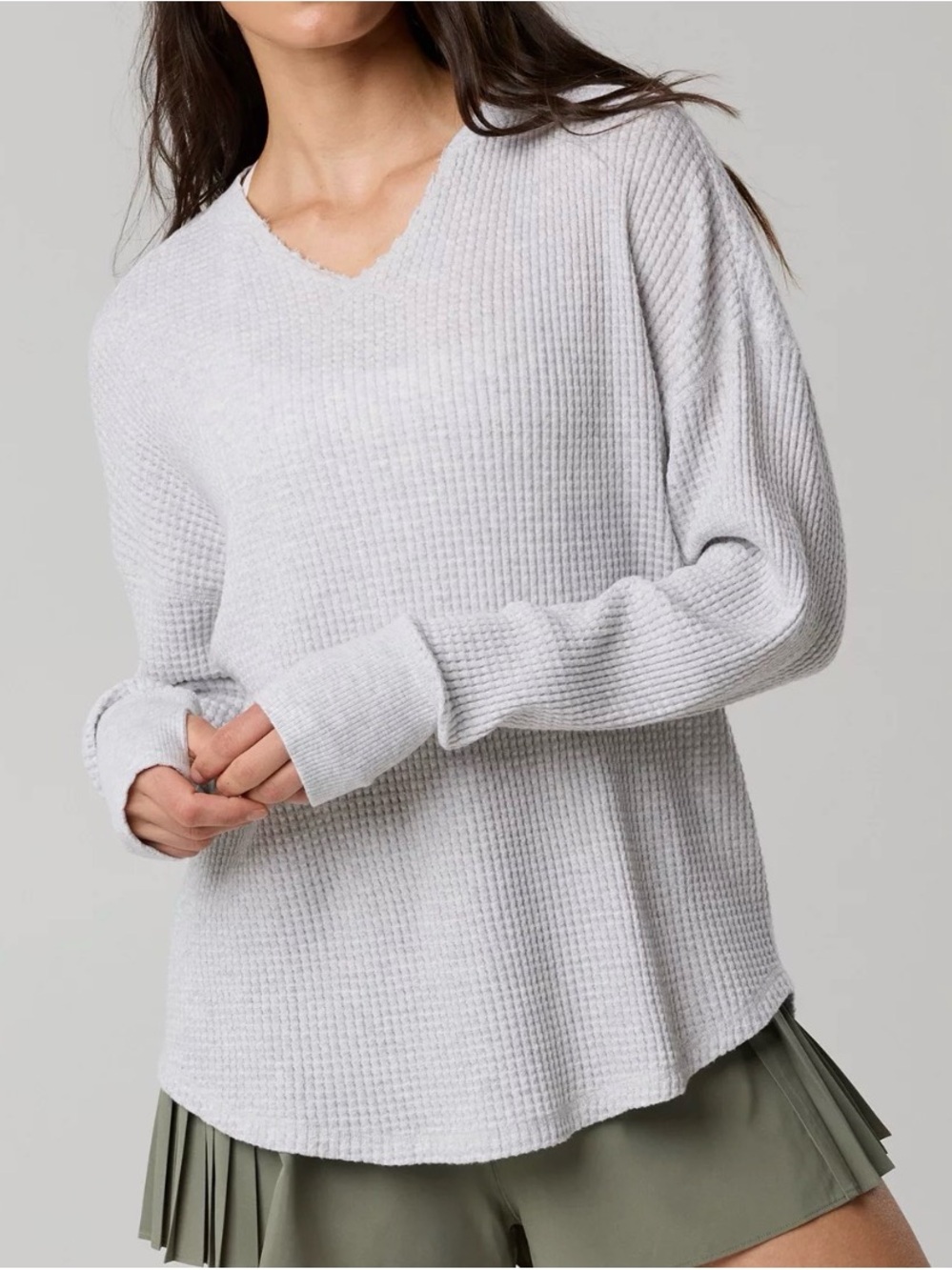 OFFLINE By Aerie Wow! Waffle Notch Neck Long Sleeve T-Shirt Cream Small